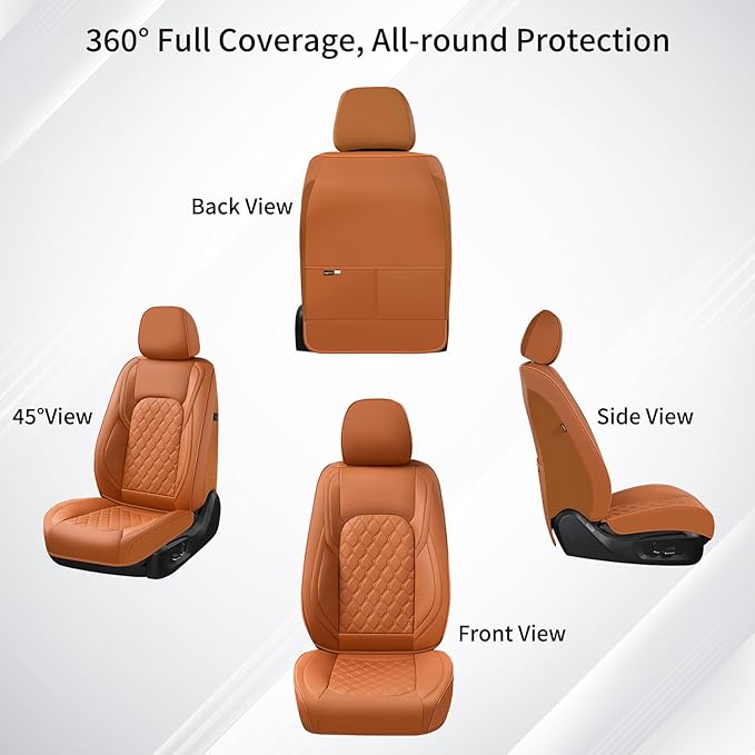 Huidasource Tacoma Car Seat Covers, 360° Full Coverage Waterproof Leather Cushion Cover Fit for Toyota Tacoma 2016-2023 SR SR5 Limited TRD Sport/Pro/Off Road All Cab Front Row(Front Pair/Brown)