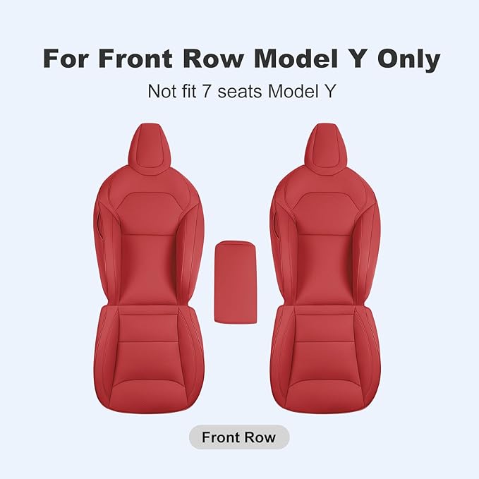 Front Seat Covers for 2025–2026 Tesla Model Y Juniper, Nappa Leather Custom Fit Front Row 2-Piece Set, Airbag Compatible Cushion Covers, Wine Red, 2-Pack