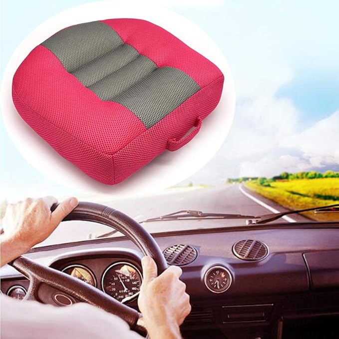Srutirbo Car Booster Seat Cushion Heightening Height Boost Mat, Breathable Mesh Portable Car Seat Pad Angle Lift Seat for Car, Office,Home (Rose Red)