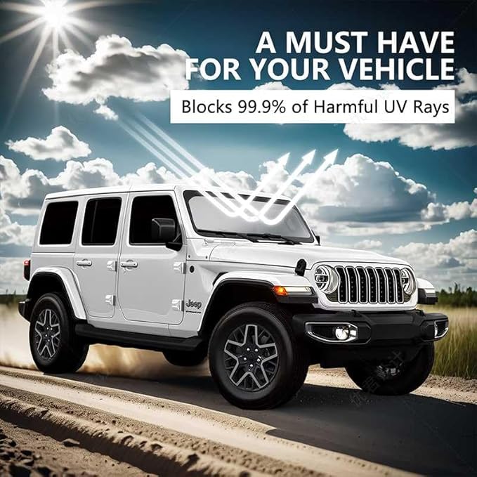 for 2018-2026 Jeep Wrangler - Premium Sunshade for Wrangler JL JLU & 2020-2026 Jeep Gladiator, Front Windshield Sun Shade Blocks UV Rays Foldable Visor with Storage Pouch