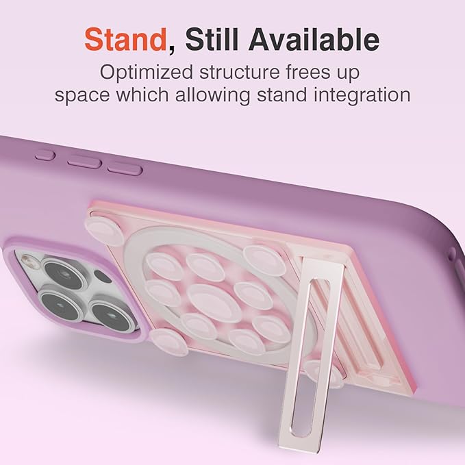 SEMBO Silicone Suction Phone Case Adhesive Sticky Grip Stand with Mag-Back for MagSafe Car/Wall Mounts, Strong Magnetic Holder for Fridge, Gym Equipment, Shower, Hands-Free Selfie (Pink, Adhesive)