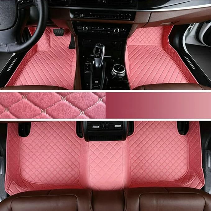 Custom Personalized Floor Mats for Cars - Luxury Full Coverage All Weather Mats, Anti-Slip Leather Mat Set, Fit for 99% of Cars, SUVs & Trucks (Pink, A-Diamond)