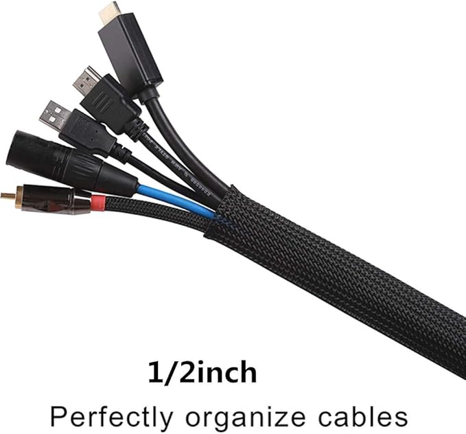 25ft - 1 Inch Cable Management Sleeve Protector,Wire Loom PET Expandable Wire Sleeving for Office TV Computer Home Theater Engine Bay Cord Organizer,Protect Cables from Pet Cat Dog Chewing,BlackBlue