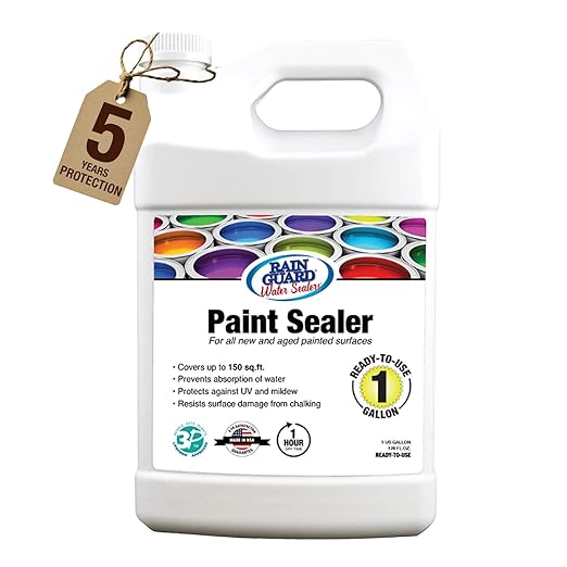 Rain Guard Paint Sealer 1 Gallon | Ready to Use | Protects Painted Concrete, Wood, Stone | Silane/Siloxane Acrylic Waterproofer | UV Resistant | Fast Drying | Semi-Satin Finish