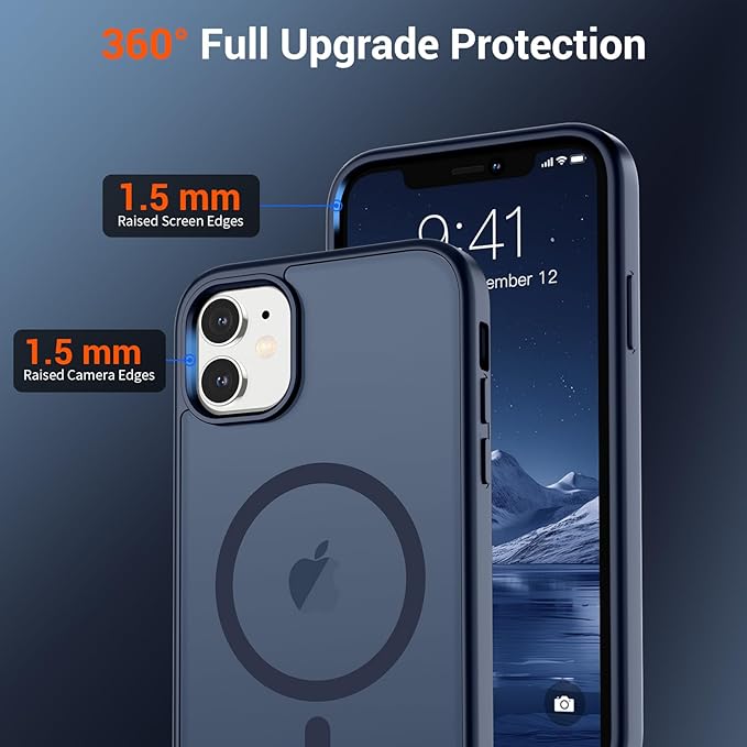 SUPFINE Magnetic for iPhone 11 Phone Case with Screen Protector (Compatible with MagSafe) (Military Grade Drop Protection) Translucent Matte Shockproof Phone Cover,Dark Blue