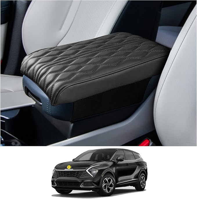 CDEFG Center Console Cover for 2023 Kia Sportage NQ5 Armrest Cover Console Lid Pad Arm Rest Elbow Cushion Seat Box Cover Protector Leather 5th Generation Sportage NQ5 Accessories (Black)