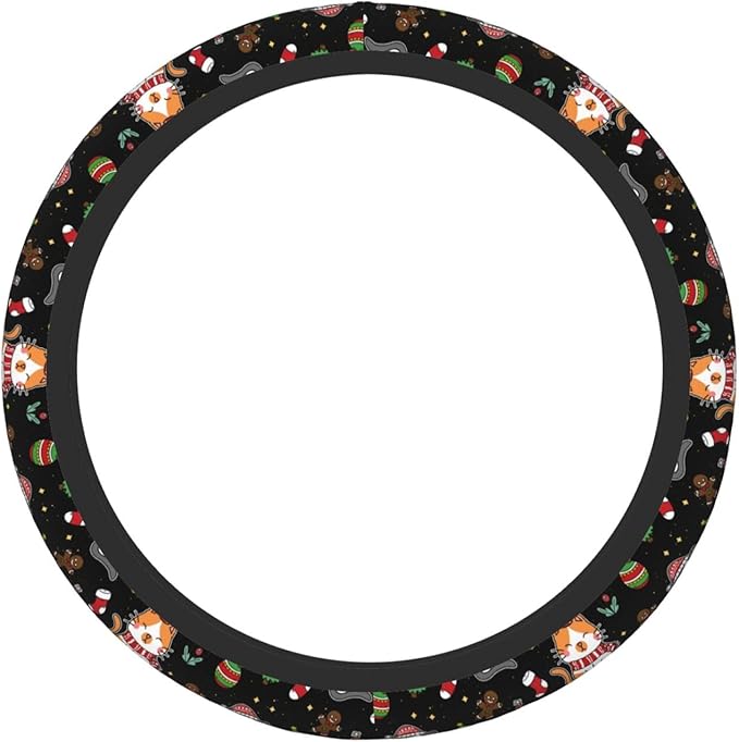 Christmas Cat Steering Wheel Cover Women 15 inch Anti-Slip Sweat Absorption Steering Wheel Covers Cute Car Accessories Decor Car SUV Sedan Vans Truck Protector