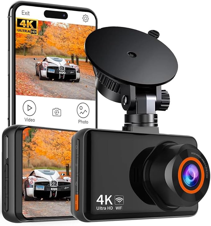 Dash Cam Front and Rear, 4K HD Dash Cam for Cars Built-in WiFi, Car Camera with Night Vision, 64GB Card, 170°Wide Angle, WDR, 3" IPS Screen, Loop Recording, G-Sensor, 24 H P Monitor (K9)