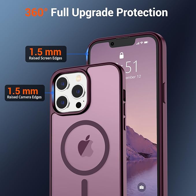SUPFINE Magnetic for iPhone 12 Pro Max Case (Compatible with MagSafe) (Military Grade Drop Protection) Slim Translucent Matte Shockproof with Anti-Fingerprint Phone Case,Wine Red