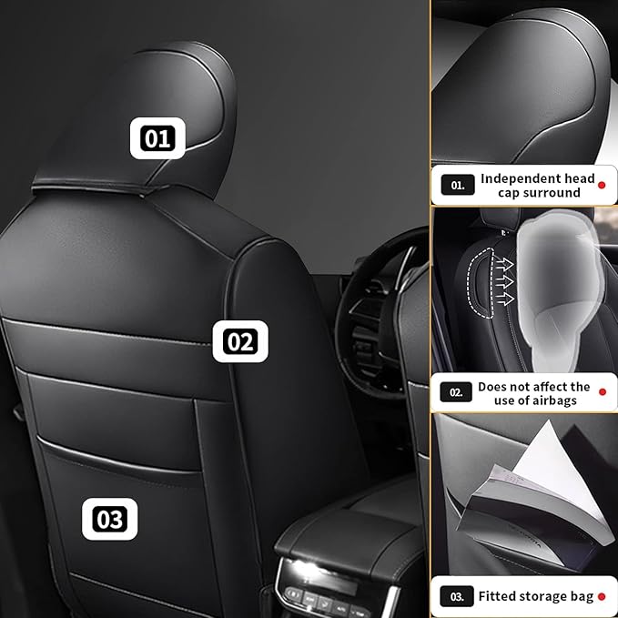 AOMSAZTO Custom Fit Car Seat Covers for Toyota Highlander 2020 2021 2022 2023 2024 2025 2026 - (Three-Rows 7 Seats,Second Row Captain Chair) Faux Leather Black
