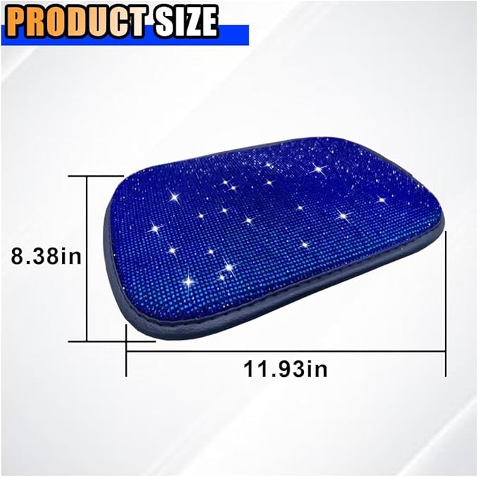 11.9''×8.4'' Bling Car Center Console Cover, Crystal Diamond Arm Rest Cover for Car, Soft Elbow Pillow Automotive Armrest Seat Box Covers, Arm Rest Protective Cushion Pad for Women Men (Blue)