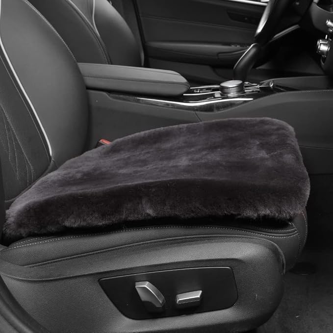 Genuine Sheepskin Auto Seat Pad, Australian Soft Wool Seat Cover Breathable and Sweat-Wicking Comfort Warm Universal Fit,19.2 inch x19.2 inch (Front seat Cushion 1pc, Dark Grey)
