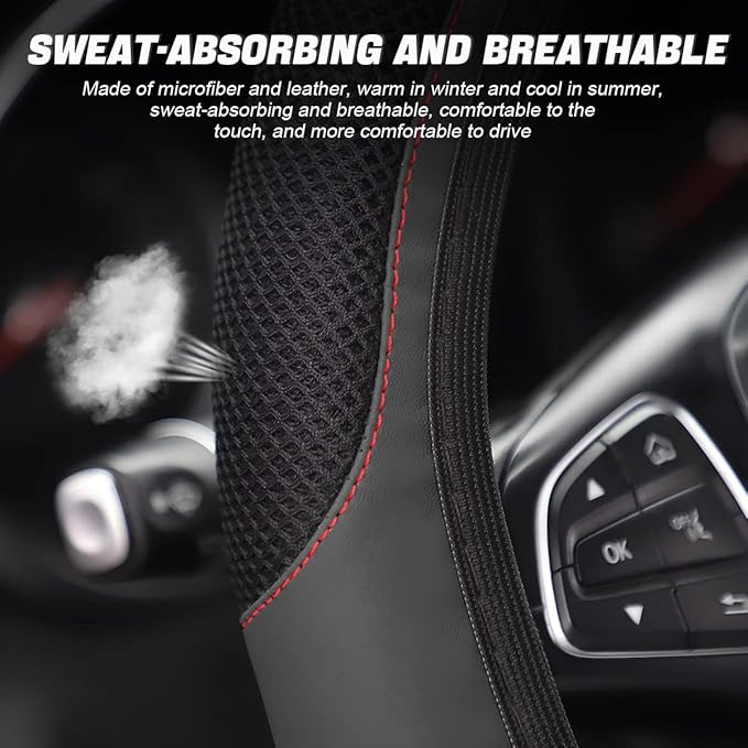 LoyaForba Car Steering Wheel Cover, Universal 14.5-15 Inch, Soft Anti-Slip Neoprene Protector for Steering Wheel, Breathable Odorless and Elastic Stretch, Car Accessory for SUV, Van, Truck (Black)