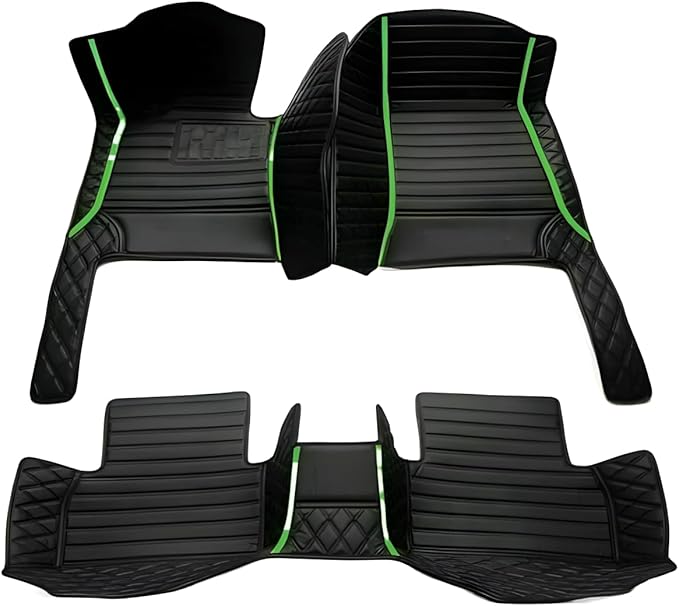 Customize Car Floor Mats for 99% Sedan SUV Sports Car All Weather Leather Full Coverage Waterproof Non-Slip Vehicle Lining Pads (Black Green Splicing)