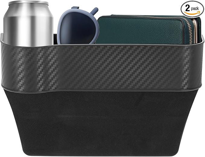 HARFINGTON Car Seat Gap Filler Organizer 10.2 x 6.5 x 2.8 Inch PP Universal Car Organizer Storage Box Between Seat and Console (Left) with Cup Holders for Phone Sunglasses Keys, Black