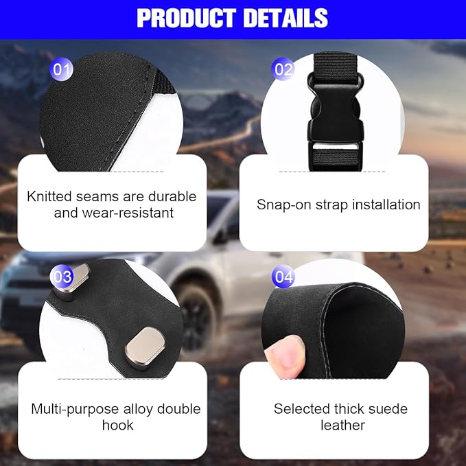 Car Headrest Hook, 2PCS Suede Vehicle Back Seat Storage Hanger with Double Metal Hook, Automotive Seatback Organizer for Purse Handbag Coat, Compatible with Most Sport Seat (Black)