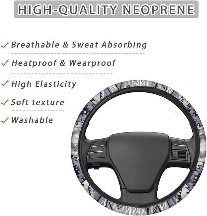 SEANATIVE Purple Aztec Car Steering Wheel Cover Universal Car Accessory for Diverse Cars Neoprene Dust Cover for Steering Wheel