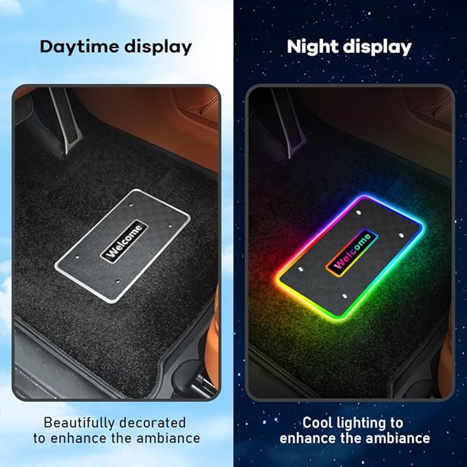 Car LED Lights for Floor Mats, Interior Car LED Strip Lights with App Control, Luminous Ambient Neon Lighting Kits, Universal Automotive Floor Mats (Plaid - USB, 4)