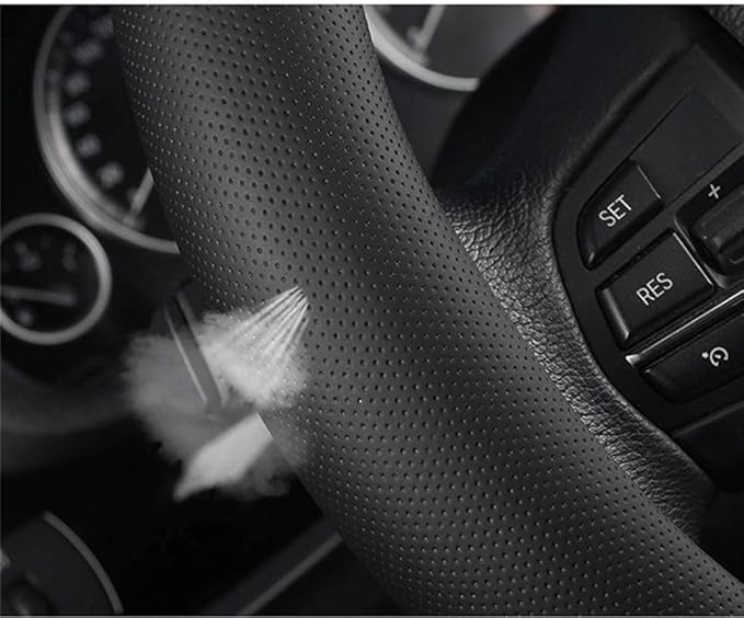 KAFEEK Car Steering Wheel Cover Men, Universal 15 inch, Microfiber Leather Carbon Fiber Black Steering Wheel Accessories, Anti-Slip, Odorless, Breathable, Black