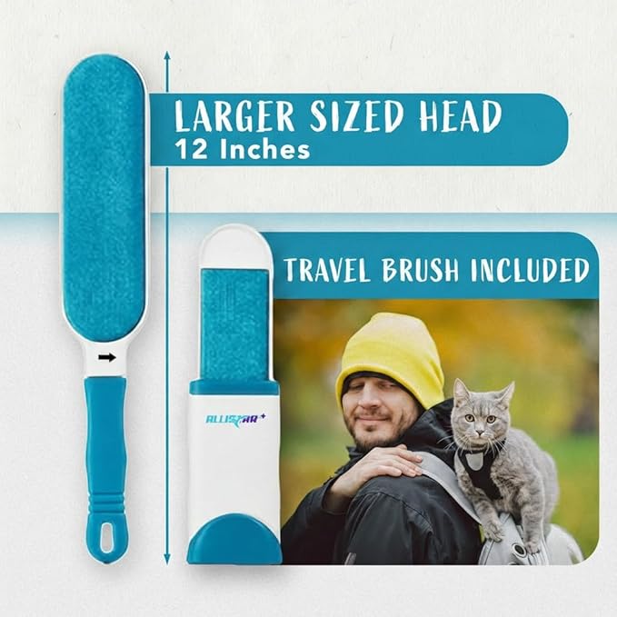 Lint Brush and Pet Hair Remover for Laundry, Clothes, Couches, Car Seats, Furniture and Fabric. Reusable Dog and Cat Fur Wizard Hair Removal Brush. ALLISTAR (Sky Blue)