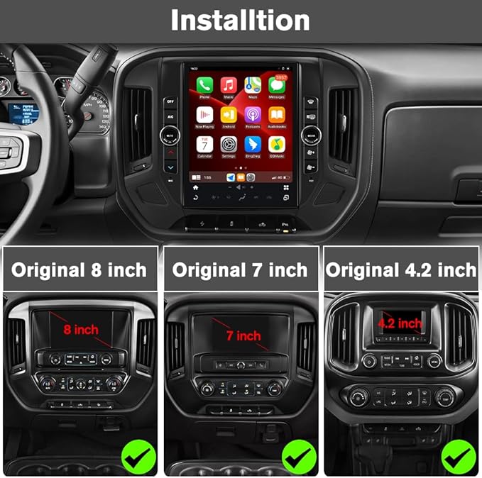 12.1" Qualcomm Car Radio 8-core Android for Chevy Silverado GMC Sierra 2014-2018 Head Unit with Dual Bluetooth CarPlay Android Auto GPS Navigation FM AM DSP Gyroscope Function Backup Camera