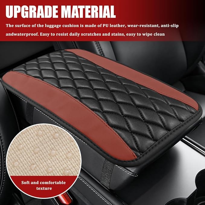 Car Center Console Cushion Pad, Armrest Cover for Car, Leather Waterproof Armrest Seat Box Cover, Auto Accessories Comfortable Arm Rest Box Cushion Pad for Most Vehicles (Coffee)