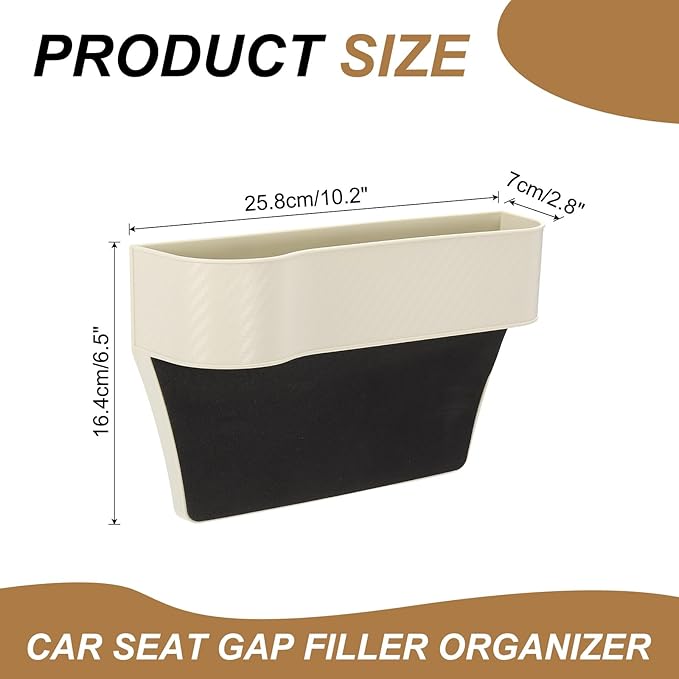 HARFINGTON Car Seat Gap Filler Organizer 10.2 x 6.5 x 2.8 Inch PP Universal Car Organizer Storage Box Between Seat and Console (Left) with Cup Holders for Phone Sunglasses Keys, Beige