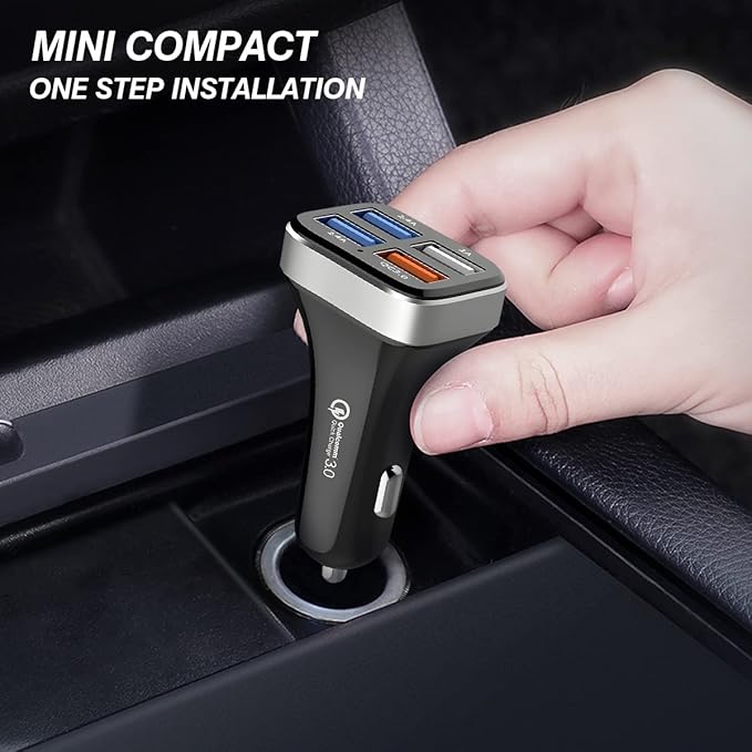 USB Car Charger Adapter, 4 Ports QC3.0 Cell Phone Fast Charger, Multi-Port Smart Quick Charger, Auto Charge Adapter for Cigarette Lighter, Compatible with iPhone, Samsung, All Smartphones