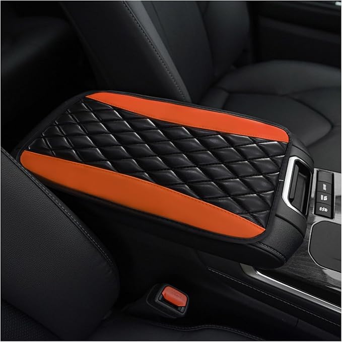 Car Center Console Cushion Pad, PU Leather Waterproof Auto Armrest Box Cover Protector, Comfortable Armrest Seat Box Cover Mat, Universal Car Accessories for SUV Truck (Orange)