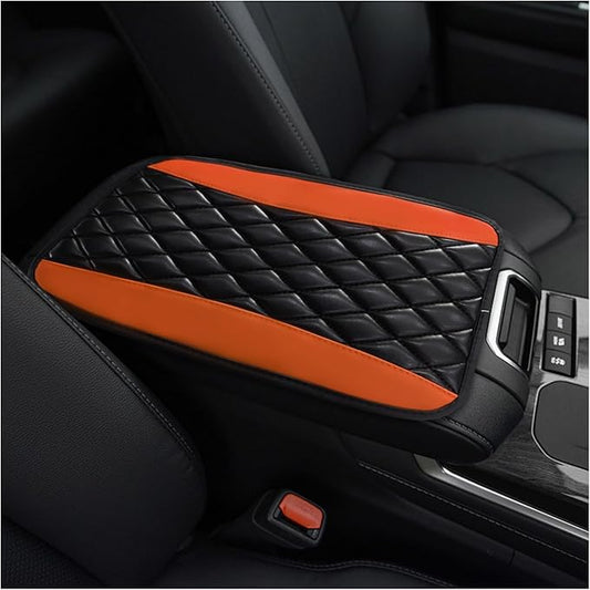 Car Center Console Cushion Pad, PU Leather Waterproof Auto Armrest Box Cover Protector, Comfortable Armrest Seat Box Cover Mat, Universal Car Accessories for SUV Truck (Orange)