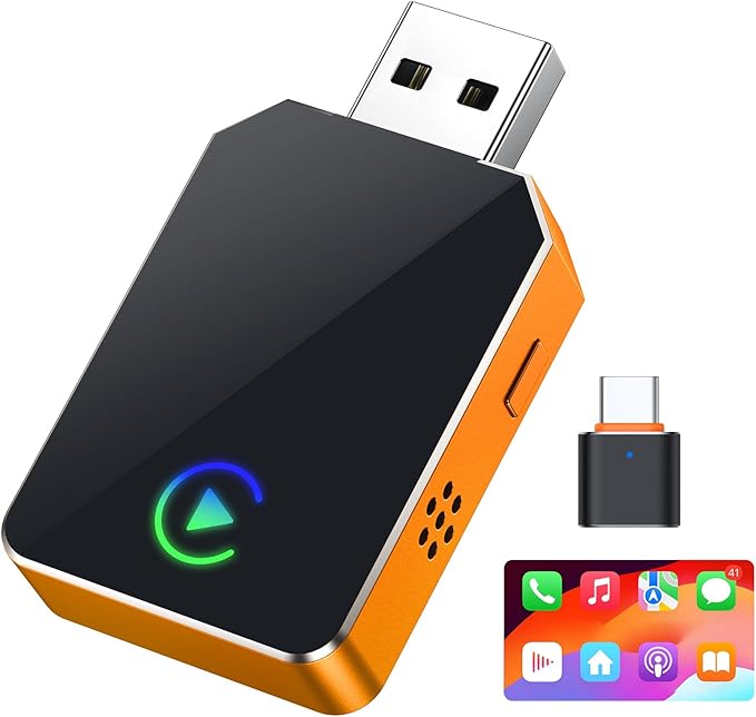 SPIRITIME Wireless CarPlay Adapter for iPhone, 2026 Upgraded 2-in-1 Android Auto CarPlay Wireless Adapter, Convert Wired to Wireless, Fast & Stable (Cosmic Orange)