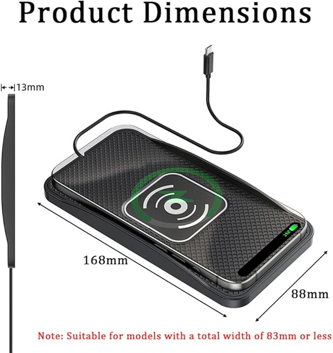 Wireless Car Charger Pad for Cadillac Escalade 2000 2002-2026, Type-C/USB 20W Car Wireless Charger Non-Slip Phone Charging Pad Car Accessories,A 30cm Cable Type-C Plug
