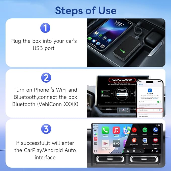 CarlinKit 5.0 Wireless CarPlay/Android Auto Adapter USB for Factory Wired Cars (Model Year: 2015 to 2026), Convert Wired Apple CarPlay & Android Auto to Wireless Dongle, Fit in-Dash Navigation