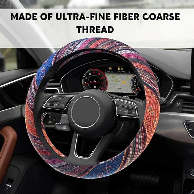 Boho Steering Wheel Cover, Steering Wheel Cover Women, 15 inch Hippie Style Protector Covers, Universal Ethnic Flax Cloth Car Accessories Universal for SUV Van Truck (Hippie-C)