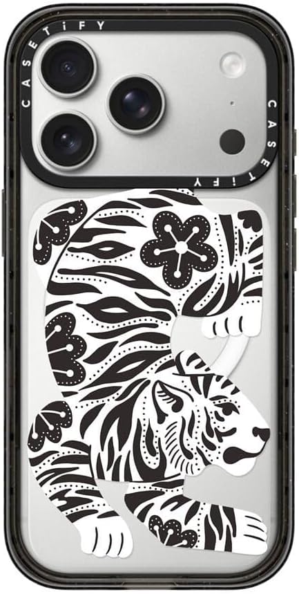 CASETiFY Impact iPhone 17 Pro Case [Slim/Compatible with Magsafe / 8.2 ft. 4X Military Grade Drop Protection] - Silver Tiger - Clear Black