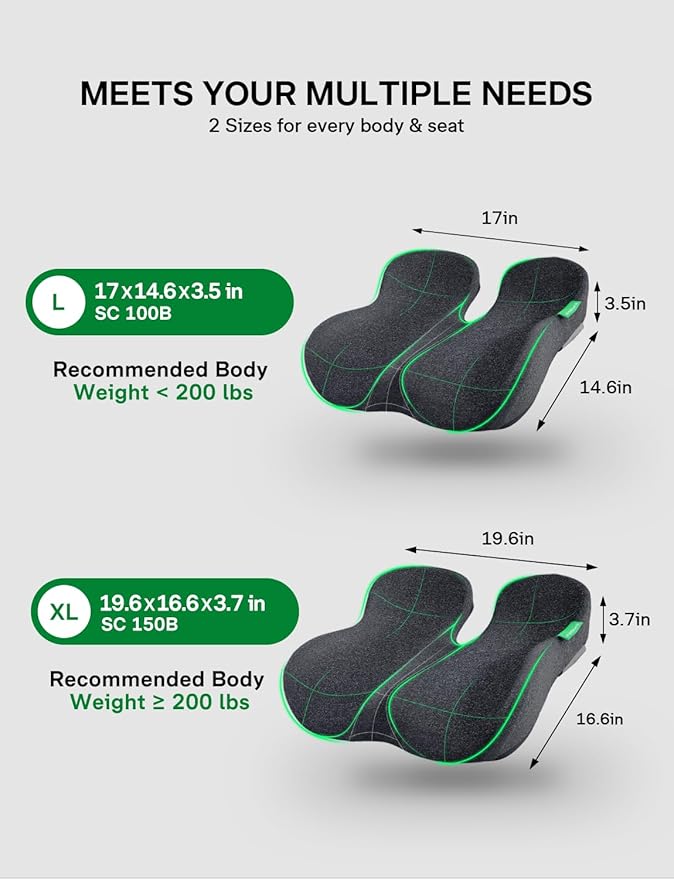 Medisana Extra Large Seat Cushion, Seat Cushions for Office Chairs, Car Seat, Wheelchair - Sciatica & Tailbone & Coccyx Pain Relief Pillow for Driver Sedentary People（Size:19.6 * 16.6 * 3.7 in-Black）
