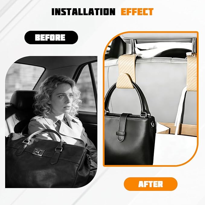 4PCS Car Seat Headrest Hook, Automotive Back Seat Storage Holder Hanger, Vehicle Interior Backseat Organizer Hanging Hook for Purse Handbag Grocery Bags, Universal Fit (Beige)