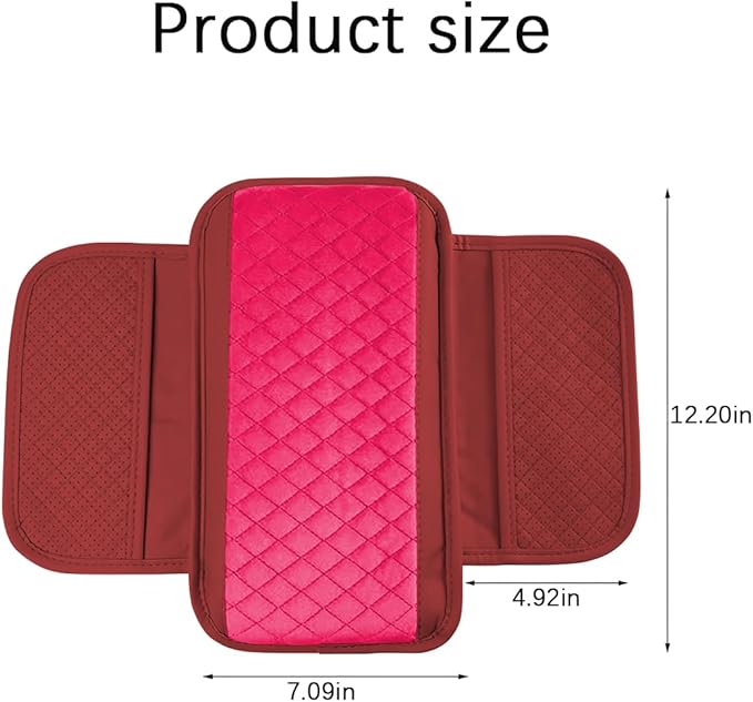 Car Center Console Cover, Leather Vehicle Armrest Cushion Pad with 2 Storage Bags, Auto Interior Middle Console Storage Box Protector Accessories, Universal for SUV, Sedan, Truck (Red)