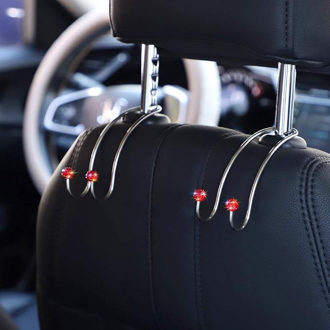 SAVORI Auto Hooks Bling Car Hangers Organizer Seat Headrest Hooks Strong and Durable Backseat Hanger Storage Universal for SUV Truck Vehicle 2 Pack (Red)