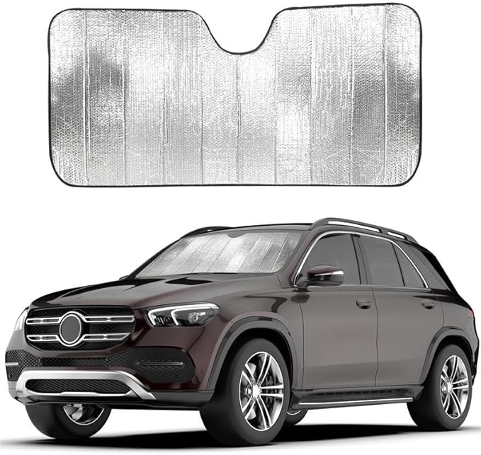 EcoNour Accordion Foldable Windshield Sun Shade | Premium Reflective Sun Visor for SUVs & Pickups Windshields | UV & Heat Reflective Sunshade with Durable Dual-Layer Design | Large (58 x 28)