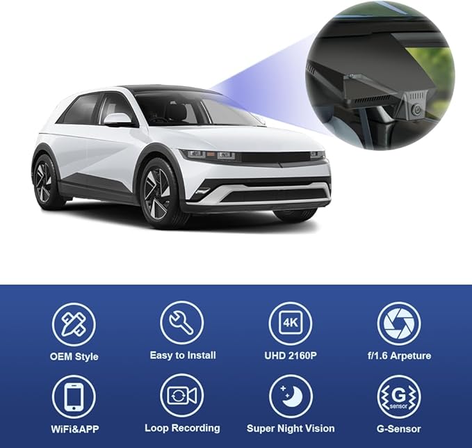 Fitcamx 4K Dash Cam Suitable for Hyundai Ioniq 5 2025-2026 (with 7 Vents/HD2-Ni000) & 2025 Ioniq 5 N, OEM Factory Look, UHD 2160P Video, WiFi & APP, Loop Recording, G-Sensor, Plug & Play, 64GB Card