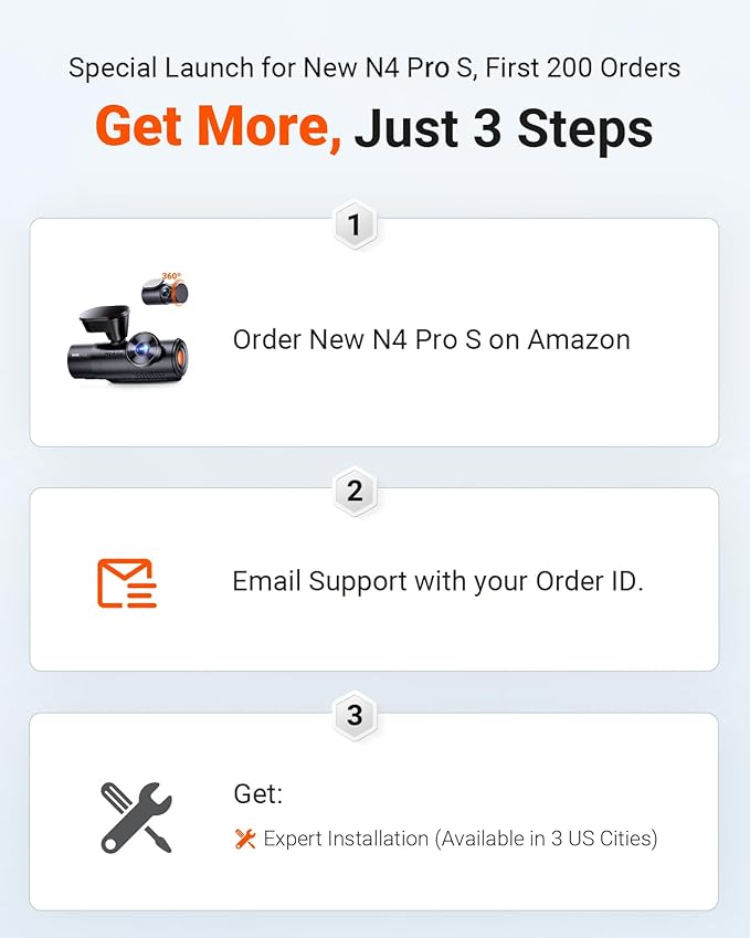 Vantrue New N4 Pro S 4K 3 Channel Dash Cam, Triple STARVIS 2 Dash Camera for Cars, 4K+1080P+2.5K Front and Rear Inside, HDR IR Night Vision, 24/7 Buffered Parking Mode, GPS, Wi-Fi, Support 1TB (RC18)
