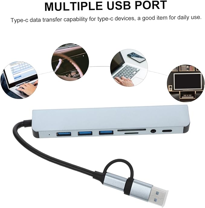 Uonlytech USB Hub Type Dock Expander for Laptops Compact USB Splitter High-Speed Data and Play Compatibility The Go