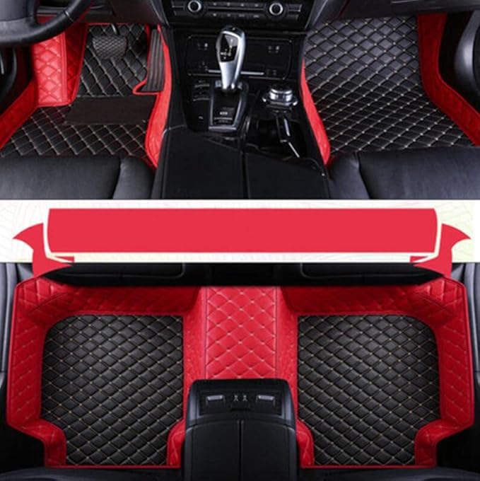 Customize Car Floor Mats for 99% Sedan SUV Sports Car All Weather Leather Full Coverage Waterproof Non-Slip Vehicle Lining Pads (Black red Stitching)