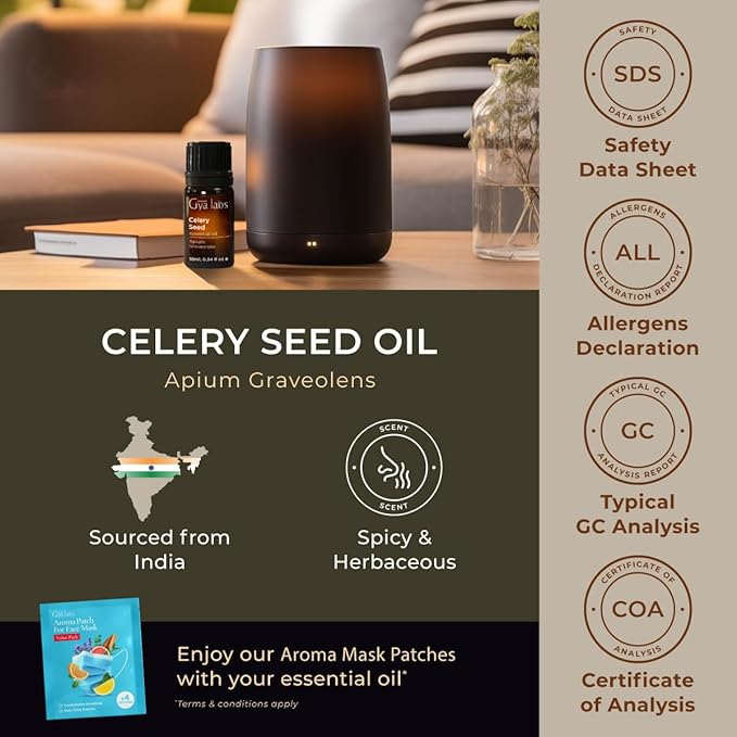 100% Pure Celery Seed Essential Oil - 0.34 Fl Oz - Celery Seed Oil for Hair, Skin, Diffuser, Aromatherapy & DIY Candle Making Scent