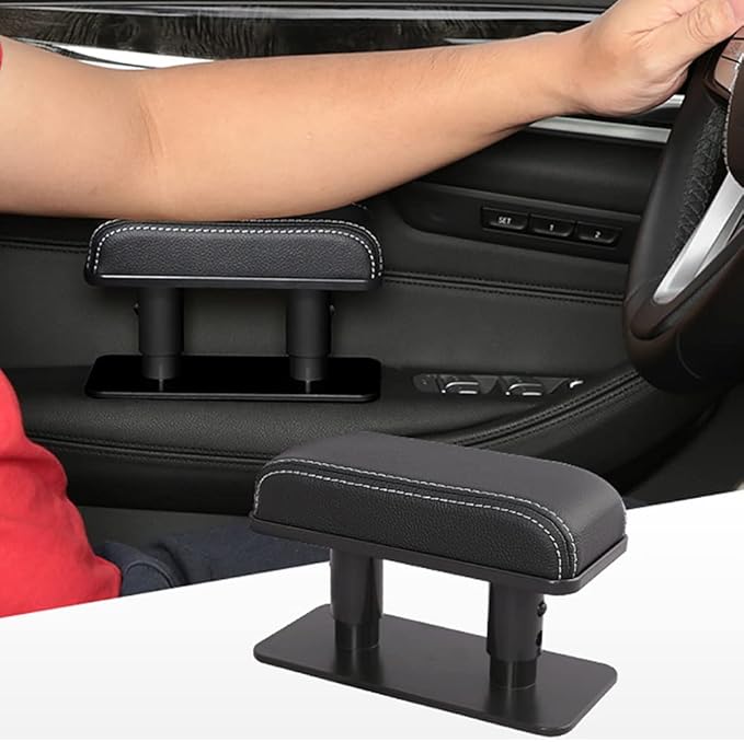 Car Driver Arm Pad Cushion, Car Center Console Elbow Cushion Pad Car Door Armrest Rest Pad Adjustable Height Comfort Universal Fit for Most Car, Black with Red Stitches