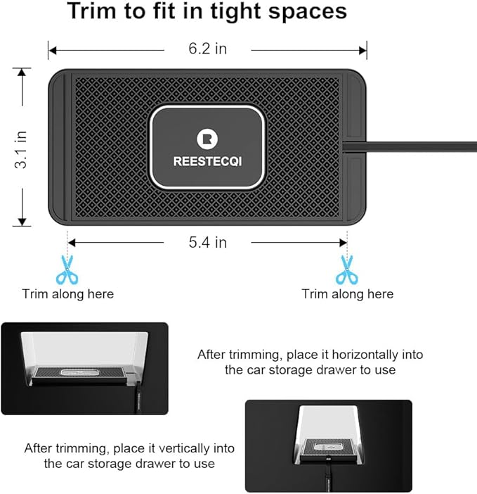 Wireless Charging Pad for Car, REESTECQI 15W Wireless Car Charger Pad Type C Charging Mat Non Slip [PD 40W Car Charger Incl] for Airpods iPhone 16/15/14/13, Samsung S24/S23/S22 (1 Meter Cable)