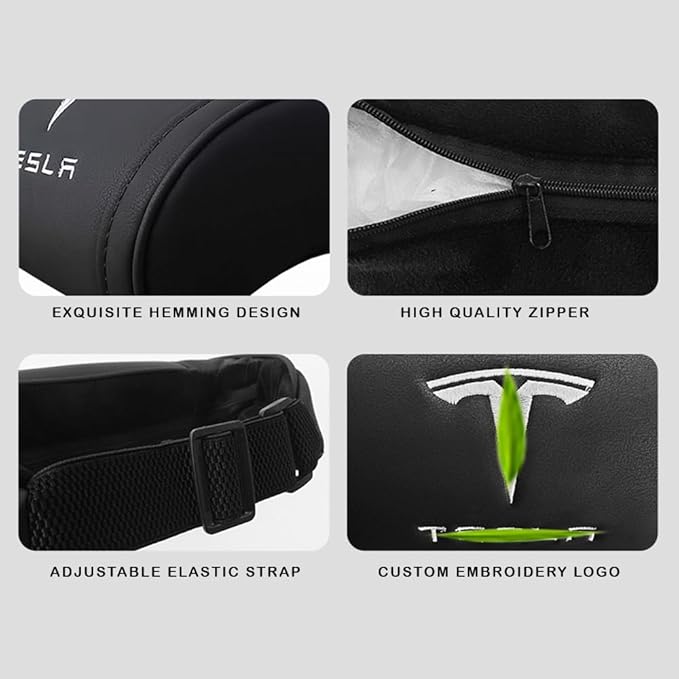 Car Headrest Neck Pillow Support Ergonomic, with Valve Stem Covers Accessory for Driving Seat Fatigue Relief Compatible with Model S X 3 Y & Cybertruck - 1 Piece