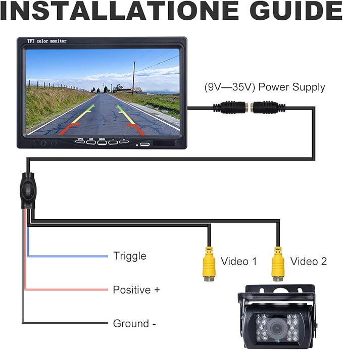Upgrade Backup Camera Monitor Kit 7" HD 1080P Monitor IP69 Waterproof Rearview Reversing Rear View Camera for Truck Trailer RV Pickup (TZ101)