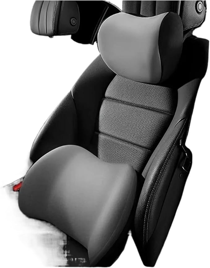 Memory Foam Car Neck Pillow & Waist Cushion - Soft fit for Seat Headrest & Lumbar Support for Comfort(Hb-Black 1set)
